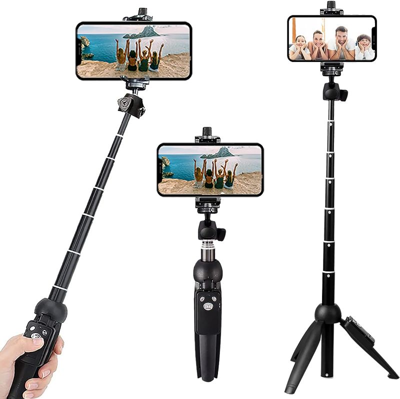 Photo 1 of Bluehorn Black Selfie Stick Portable 40 Inch Aluminum Alloy Selfie Stick Phone Tripod with Wireless Remote Shutter Compatible with All Cell Phones for Selfie/Video Recording/Photo/Live Stream/Vlog
