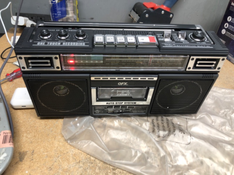 Photo 2 of QFX J-220BT Boombox MP3 Conversion from Radio to Cassette with 4-Band (AM, FM, SW1, SW2) Radio with Bluetooth, Dual 3” Speakers, Built-in Microphone, Recorder, and a 3-Band Equalizer 4-Band Cassette Player with Bluetooth