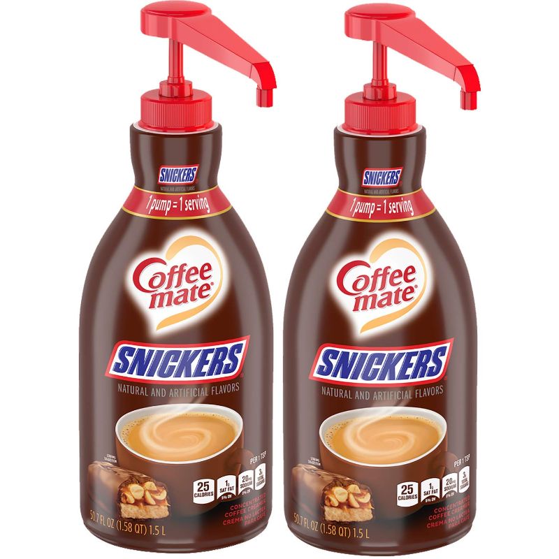 Photo 1 of 10/25----Nestle Coffee mate Coffee Creamer, Snickers, Concentrated Liquid Pump Bottle, Non Dairy, No Refrigeration, 50.7 Fl Oz (Pack of 2)
