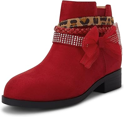 Photo 2 of Ermonn Girls Ankle Boots Chelsea Non-Slip Faux Suede Bowknot Outdoor Side Zipper Cute Booties for Toddler/Little Kid/Big Kid
size 11