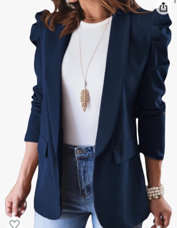 Photo 1 of Womens Puff Sleeve Blazers Casual Open Front Work Office Jackets Blazer with Pockets large