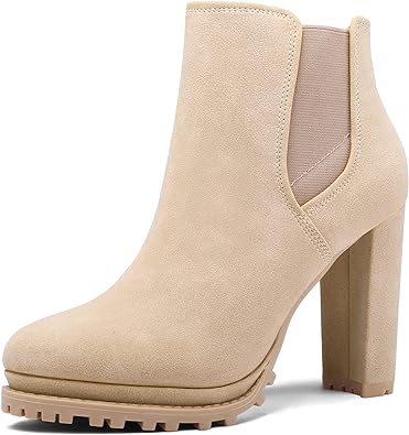 Photo 1 of mysoft Women's Platform Chunky Block Heel Booties High Heel Lug Sole Chelsea Ankle Boots with Side Zippers
nude 9