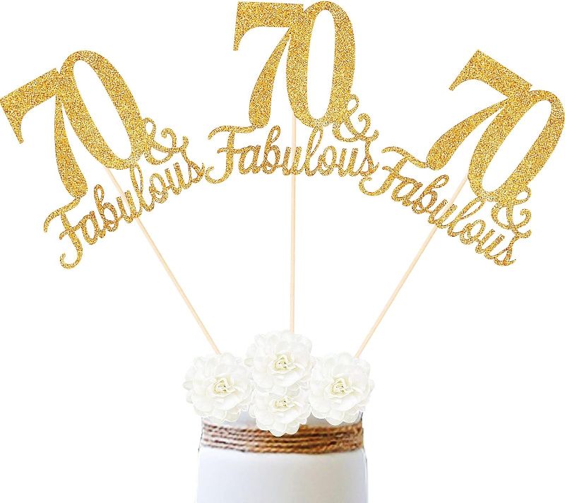 Photo 1 of 10-Pack Double Sided Gold Fabulous and 70th Birthday Centerpieces for Tables, Number 70 Centerpiece Sticks 3pk 