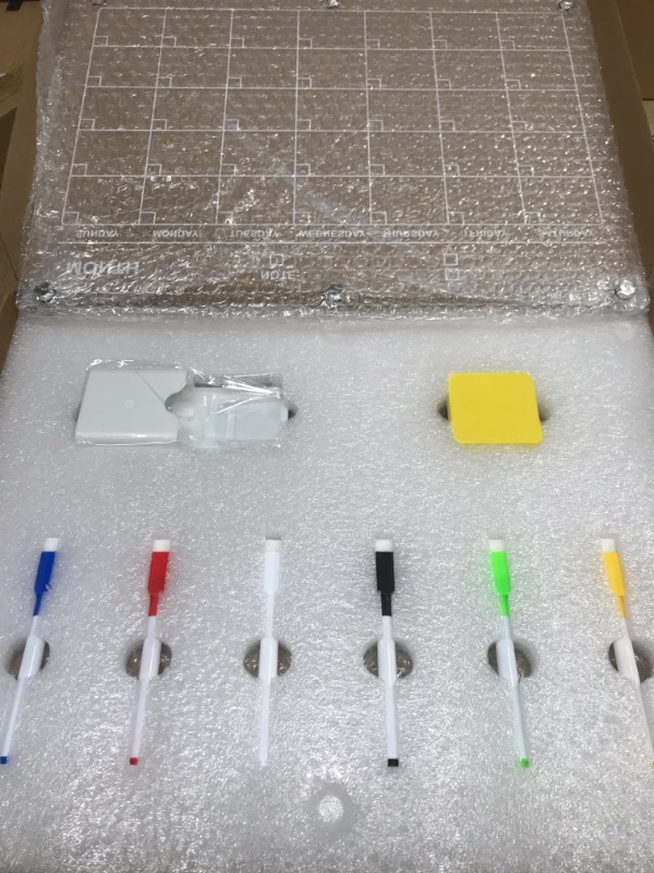 Photo 2 of DELLA Acrylic Calendar for Fridge, Acrylic Magnetic Dry Erase Board for Fridge, Clear Magnetic Calendar for Fridge, 16”x12” Set of 2, Includes 6 Liquid Chalk Markers, Magnetic Marker Holder & Eraser