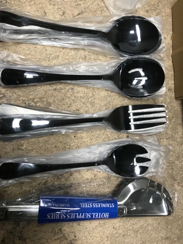 Photo 2 of 18 Pieces Stainless Steel Serving Utensils Set, Large Serving Spoons Serving Forks Serving Tongs Soup Ladle Salad Spoon Buffet Serving Utensils for for Kitchen Party Supply Dishwasher Safe, Black