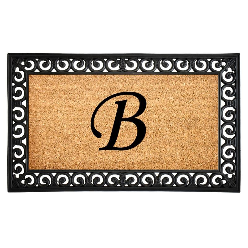 Photo 1 of 104131830B 18 X 30 in. Gabriel Monogram Rectangular Doormat, Natural & Gold - Letter B
