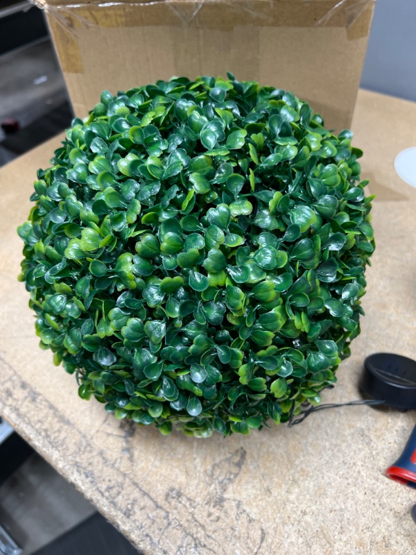 Photo 2 of *SEE NOTE* Solar Powered LED Artificial Topiary Ball Decorative Prelit Faux Potted Boxwood with Rechargeable Battery for Outdoor Use by Pure Garden