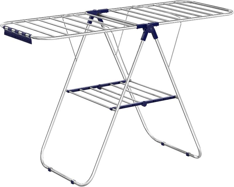 Photo 1 of **damage**SONGMICS Clothes Drying Rack, with Bonus Sock Clips, Stainless Steel Gullwing Space-Saving Laundry Rack, Foldable for Easy Storage, Silver
