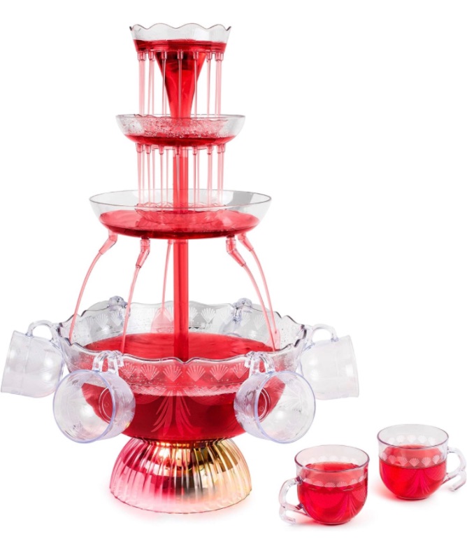 Photo 2 of 3-Tier Party Drink Dispenser – 1.5-Gallon Punch Fountain with LED Light Base and 5 Cups – Juice, Soda, or Mimosa Tower by Great Northern Party