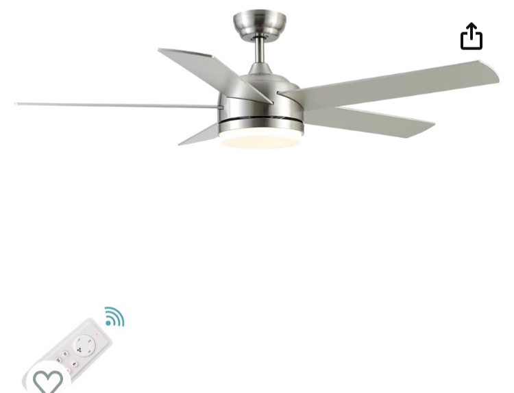 Photo 1 of **INCOMPLETE**YUHAO 52 inch Brushed Nickel Ceiling Fan with Lights and Remote Control,Dimmable tri-Color temperatures LED,Quiet Reversible Motor, 5 Blades Modern Ceiling Fan for Indoor.