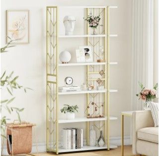 Photo 1 of 
Oyang Bookshelf 6 Tier Bookcase, Tall Standing Modern Storage Bookshelves with Mental Frame and Large Unique Display Racks
