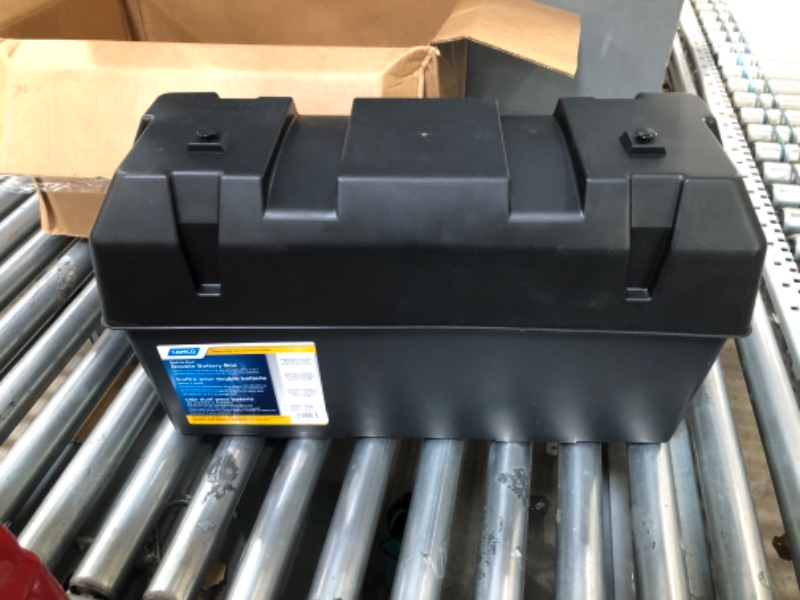 Photo 2 of Camco Heavy Duty Double Battery Box with Straps and Hardware - Group GC2 | Safely Stores RV, Automotive, and Marine Batteries | Measures Inside 21-1/2" x 7-3/8" x 11-3/16" | (55375) Frustration Free Packaging Double Battery Box