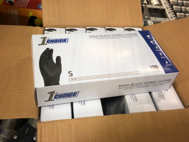 Photo 1 of 1st Choice Black Nitrile Gloves Small Case of 1000 Gloves Disposable Latex Free - Exam Grade Black Gloves for Cooking - 3mil Small (Pack of 1000) 1000