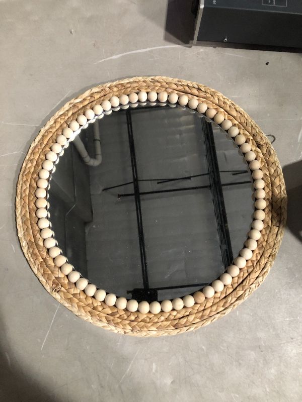 Photo 4 of 15 Inch Boho Wall Hanging Mounted Mirror,Rattan Mirror,Round Mirrors Wall Decor for Porch?Farmhouse, Living Room, Bedroom, Bathroom (Boho)