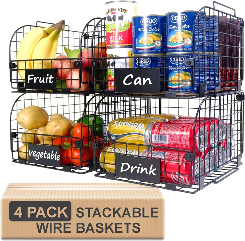 Photo 1 of 4 PACK XXL Kitchen Organization and Storage Pantry Baskets,Fruit Basket For Kitchen Cabinet,Metal Baskets For Organizing,Vegetable Fruit Snack Chips Onion Potato Cans Organization