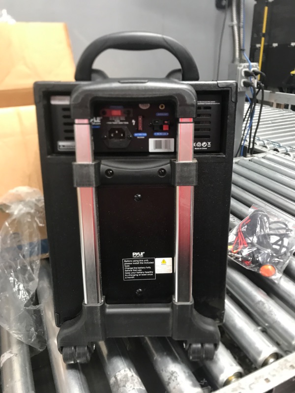 Photo 1 of Pyle Wireless Portable PA System-400W Bluetooth Compatible Rechargeable Battery Powered Outdoor Sound Stereo Speaker Microphone Set w/Handle, Wheels-1/4 to AUX, RCA Cable (PWMA230BT)
