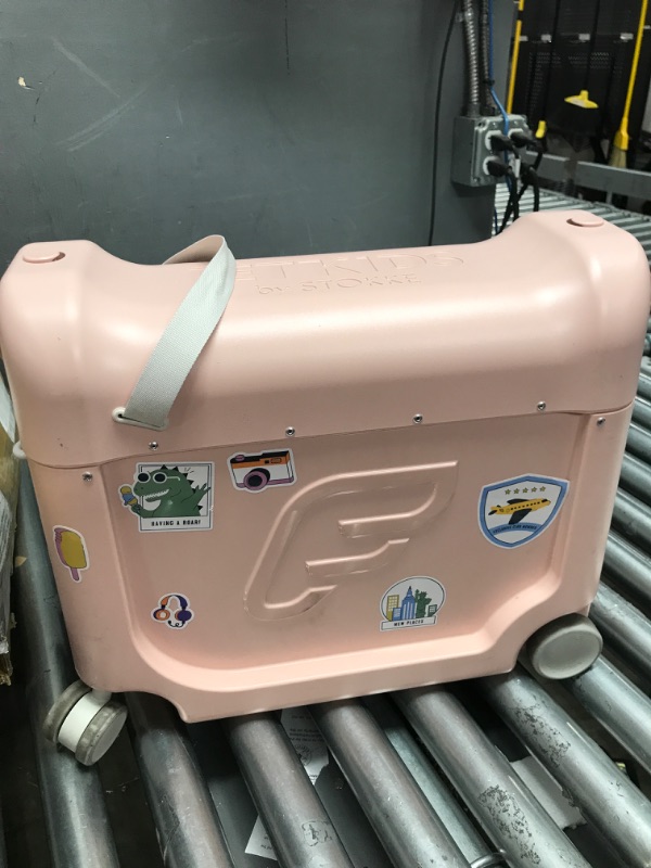 Photo 4 of (USED AND DIRTY) JetKids by Stokke BedBox, Pink Lemonade - Kid's Ride-On Suitcase & In-Flight Bed - Help Your Child Relax & Sleep on the Plane - Approved by Many Airlines - Best for Ages 3-7 Pink Lemonade BedBox