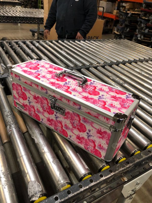 Photo 2 of Vaultz Doublewide Combination Lock Box, 7.24 x 19.24 x 6.7 Inches, Pink Floral (VZ06020) Pink Floral Doublewide Lock Box