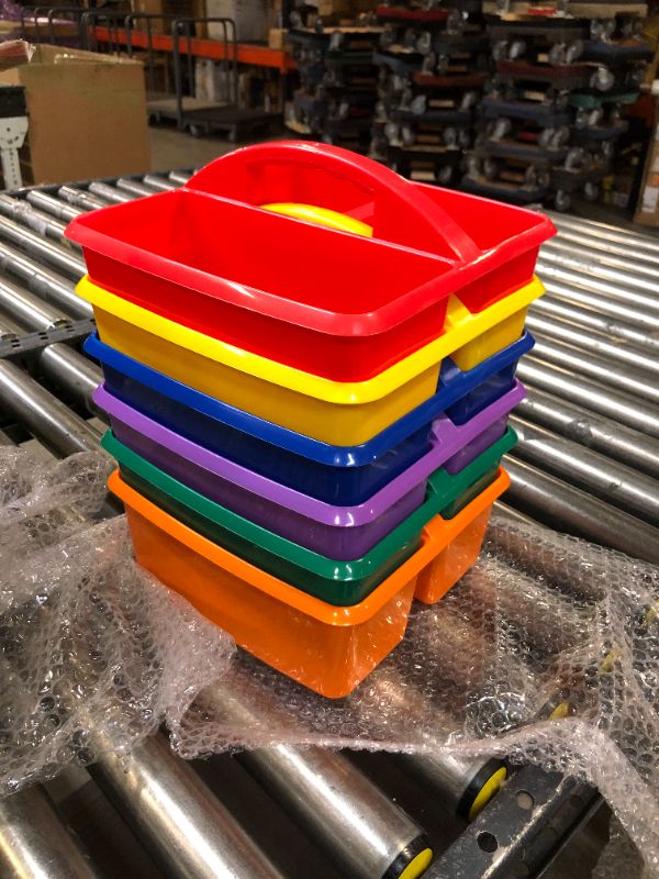 Photo 2 of Assorted Primary Colors Portable Plastic Storage Caddy 6-Pack for Classrooms, Kids Room, and Office Organization, (Blue, Green, Orange, Purple, Red and Yellow) 3 Compartment