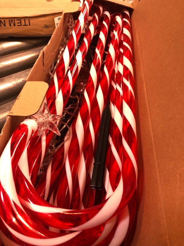 Photo 2 of 28” Candy Cane Lights Outdoor Pathway, 42 Feet in Total Length with 12 Pack Candy Cane Pathway Lights with Shiny Star for Outside Christmas Decorations, 10 LED Lights in Each Light Up Candy Canes 12 Pcs Star