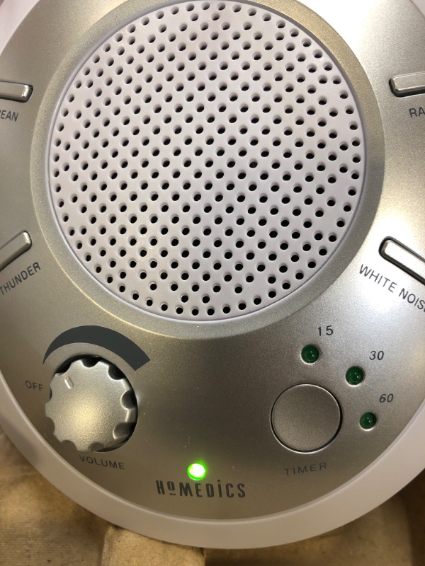 Photo 1 of Homedics SoundSleep White Noise Sound Machine, Silver, Small Travel Sound Machine with 6 Relaxing Nature Sounds, Portable Sound Therapy for Home, Office, Nursery, Auto-Off Timer, By Homedics