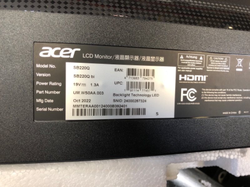 Photo 4 of Acer 21.5 Inch Full HD (1920 x 1080) IPS Ultra-Thin Zero Frame Computer Monitor (HDMI & VGA Port), SB220Q bi
