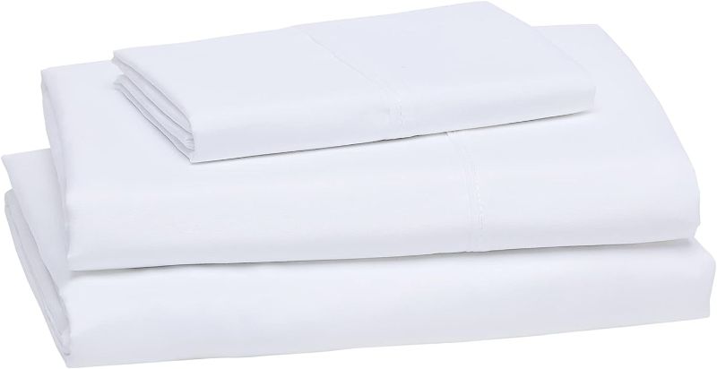 Photo 1 of Amazon Basics Lightweight Super Soft Easy Care Microfiber Bed Sheet Set with 14-Inch Deep Pockets - Twin, Bright White
