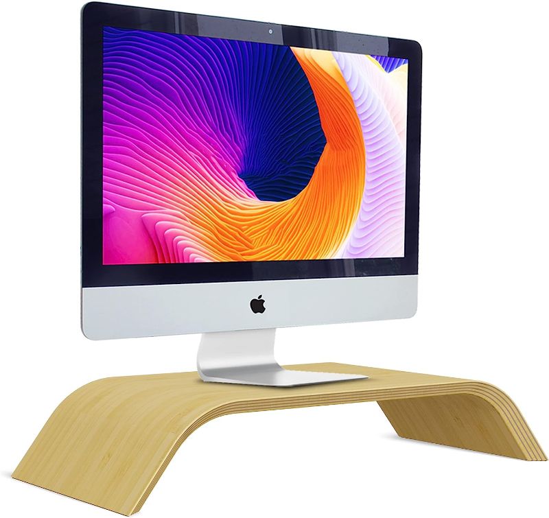 Photo 1 of SAMDI Monitor Stand, Wooden Computer Monitor Stand,Wooden Storage Organizer for Laptop, Computer, iMac, Laptop, Desk with Tablet (Bamboo)
