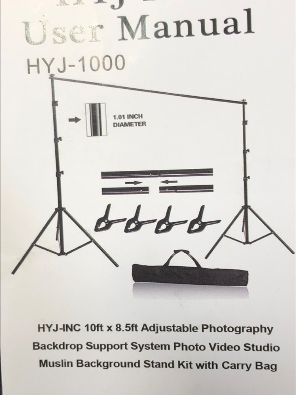 Photo 2 of HYJ-INC 10ft x 8.5ft Adjustable Photography Backdrop Support System Photo Video Studio Muslin Background Stand Kit with Carry Bag