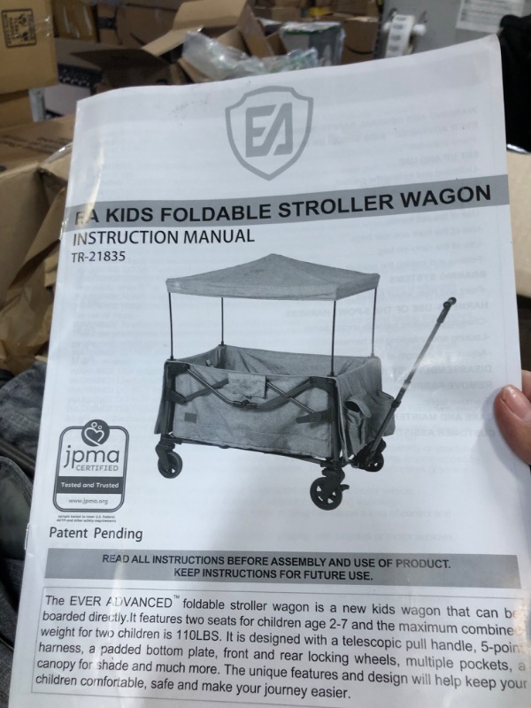 Photo 7 of EVER ADVANCED Foldable Wagon Stroller for 2 Kids & Cargo, Collapsible Folding Toddler Wagon with Removable Canopy, Adjustable 5-Point Harness, Lightweight Carry-on Stroller for Airplane with Carry Bag