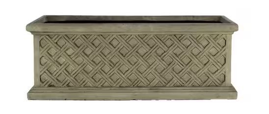 Photo 1 of 27.75 in. x 10 in. x 10.25 in. H. New Aged Granite Cast Stone Rectangular Lattice Planter
