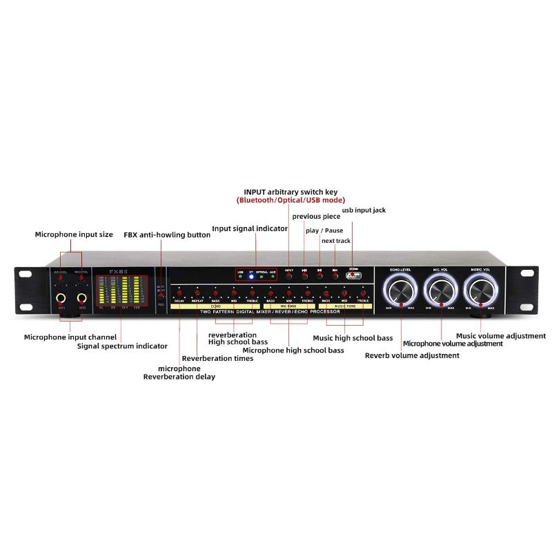 Photo 1 of Depusheng REV3900 Professional KTV Pre-effector Household Reverberator Karaoke Anti-howling Audio Processor USB Bluetooth Device