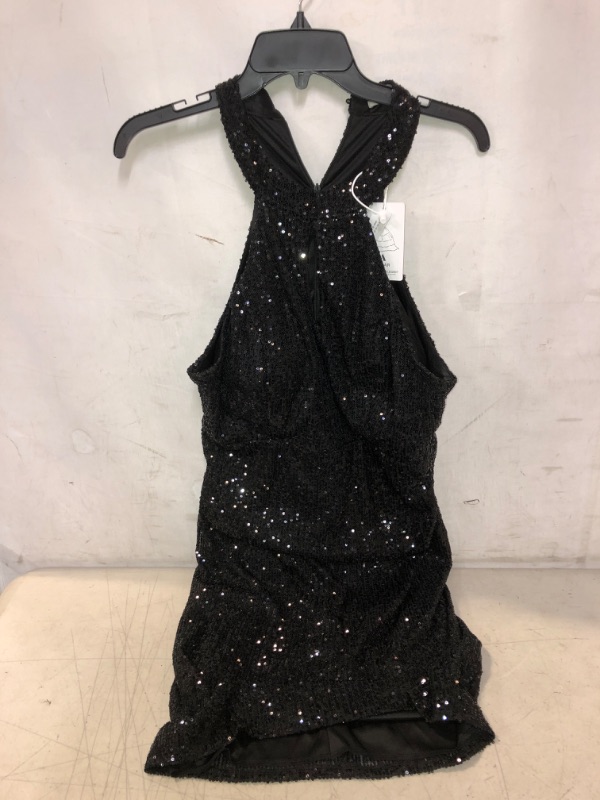 Photo 2 of A ARFAR Women Evening Party Dress Sequin Sleeveless Dress Halter Neck Maxi Long Dress Formal Party Prom Gowns X-black X-Large
