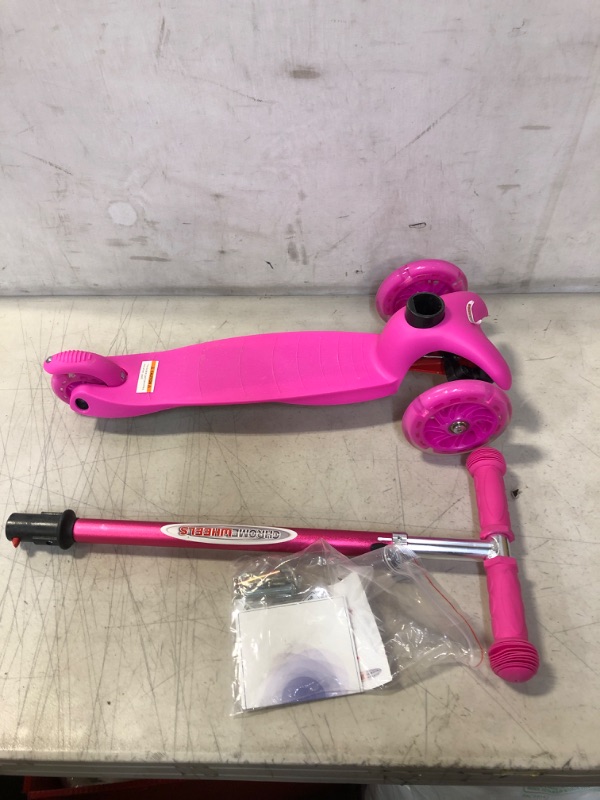 Photo 2 of ChromeWheels Scooter for Kids, Deluxe 3 Wheel Scooter for Toddlers 4 Adjustable Height Glider with Kick Scooters, Lean to Steer with LED Flashing Light for Ages 3-6 Girls Boys Pink