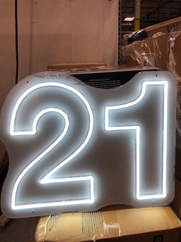 Photo 3 of 21 Number Neon Sign, Large LED Neon Sign for Wedding Birthday Party Home Room Shop Logo Bar Birthday Gifts Name Neon Lights Wall Decoration(21.3"x15.7") B-White