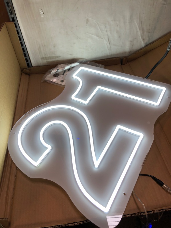 Photo 4 of 21 Number Neon Sign, Large LED Neon Sign for Wedding Birthday Party Home Room Shop Logo Bar Birthday Gifts Name Neon Lights Wall Decoration(21.3"x15.7") B-White