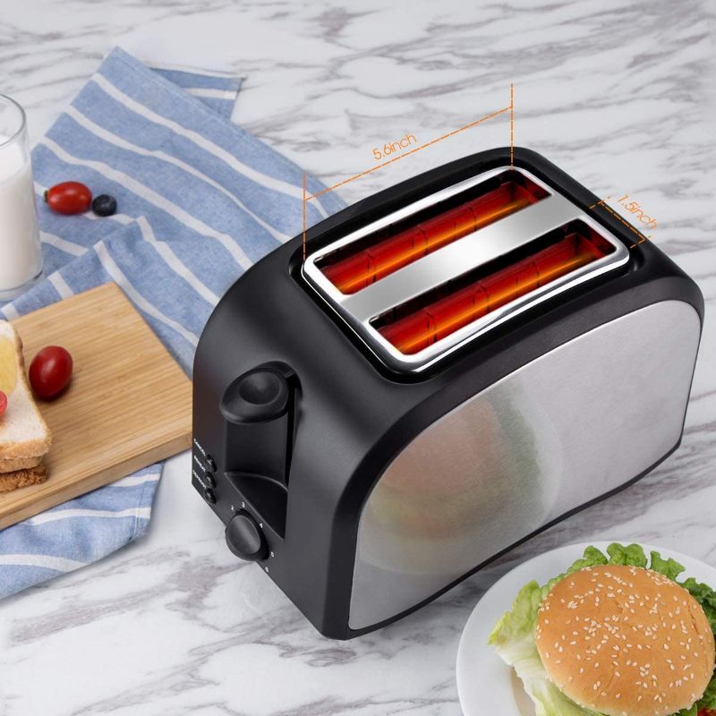 Photo 1 of 2 Slice Toaster CUSINAID Black Wide Slot Toaster 2 Slice Best Rated Prime with Pop Up Reheat Defrost Functions, 6-Shade Control, Removable Crumb Tray