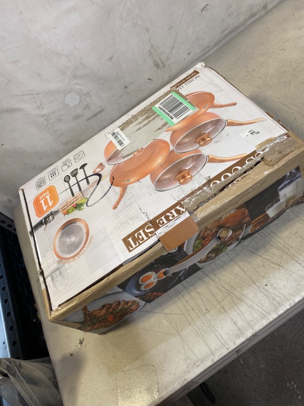 Photo 1 of Pots and Pans Set Copper, Pre-Installed Nonstick Cookware Set with Ceramic Coating, 11 Piece Cookware with Kitchen Utensils, Gas/Induction Compatible, 100% PFOA Free