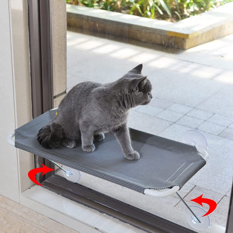 Photo 1 of All Around 360° Sunbath and Lower Support Safety Iron Cat Window Perch, Cat Hammock Window Seat for Any Cats (L, Grey)
