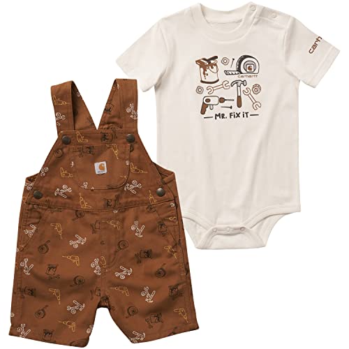 Photo 1 of Carhartt baby-boys Short-sleeve Bodysuit & Canvas Shortall Set, 6 MONTHS
