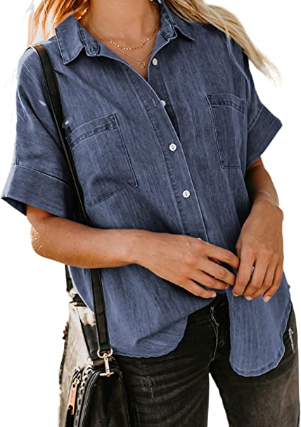 Photo 1 of Astylish Womens Button Down Shirts V Neck Loose Casual Shirt,  XL
