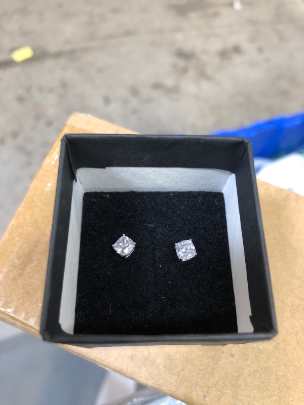 Photo 2 of Amazon Collection Platinum Plated Sterling Silver Cushion Cut Cubic Zirconia Stud Earrings 1 cttw