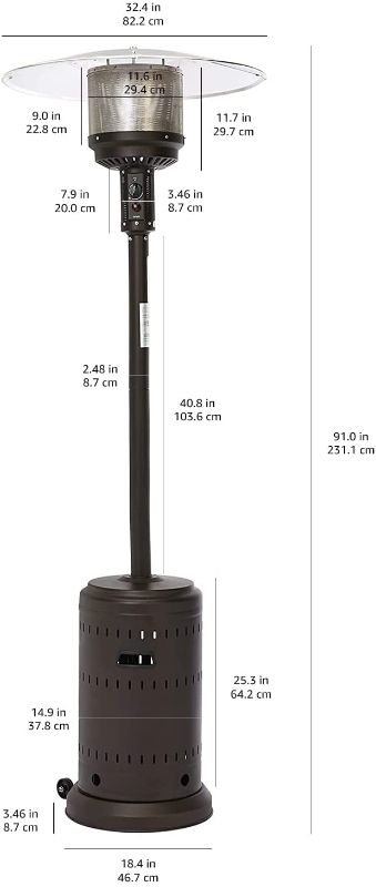 Photo 2 of Amazon Basics 46,000 BTU Outdoor Propane Patio Heater with Wheels, Commercial & Residential - Sable Brown (  SEALED ITEM )
