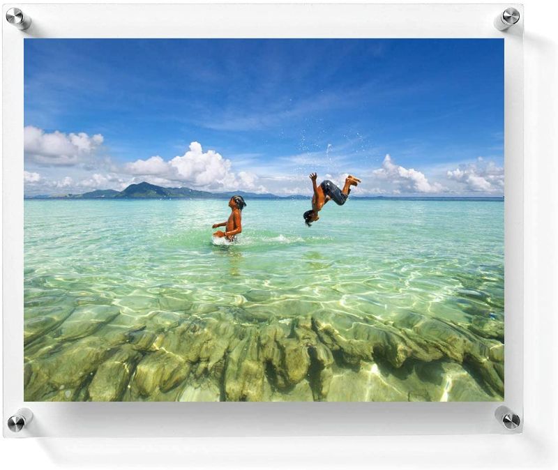 Photo 1 of 8x10 Floating Acrylic Picture Frame With Chrome Standoff Double Panel Wall Mount Photo