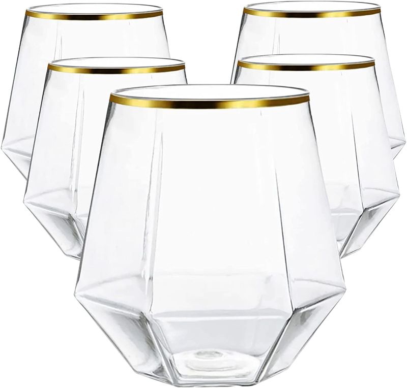 Photo 1 of 24 count Diamond Unbreakable Stemless Plastic Wine Champagne Glasses 