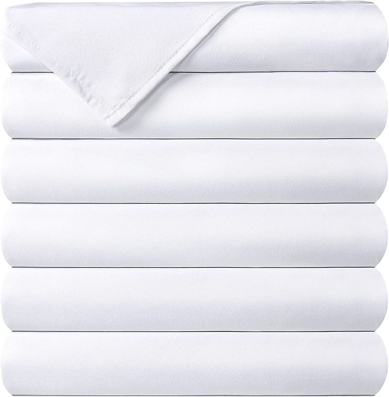 Photo 1 of  King Flat Sheets (White) - Pack of 6 - Soft Hotel Quality Brushed Microfiber Fabric - Wrinkle & Shrinkage & Fade Resistance Top Sheets for Hotel, Hospital, Massage Use