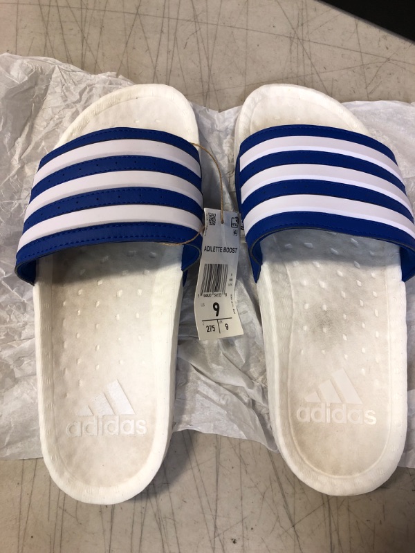 Photo 2 of adidas Unisex-Adult Adilette Boost Slides Sandal 10 Women/9 Men Team Royal Blue/White/White