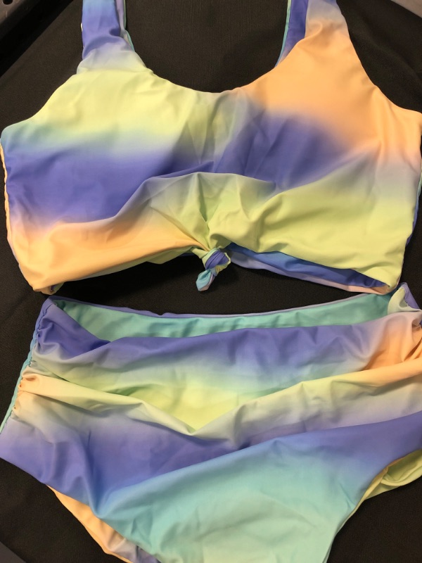 Photo 2 of ZAFUL Women's Knot Scoop Neck Bikini Set Ruched High Waisted Two Piece Swimsuits Tankini… Light Yellow Large