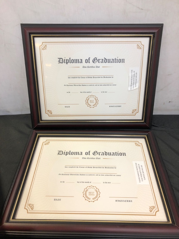 Photo 2 of GraduationMall 8.5x11 Certificate Diploma Frame,Solid Wood & UV Protection Acrylic,Cherry Finish with Gold Trim,2 Pack Cherry With Gold Trim 8.5x11 2-Pack