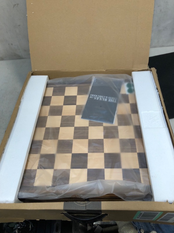 Photo 2 of A&A 15 inch Walnut Wooden Chess & Checkers Set w/ Storage Drawer /Weighted Chess Pieces - 3.0 inch King Height/ Walnut Box w/Walnut & Maple Inlay / 2 Extra Queen / Classic 2 in 1 Board Games Weighted Pieces w/ Walnut Box